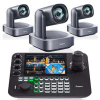 Tenveo 3 NDI VL12U Cámaras PTZ 4K con Controlador de Teclado con Joystick, Pantalla LCD de 7 Pulgadas con 4 Divisiones, Joystick 4D, Sistema de Videoconferencia PoE