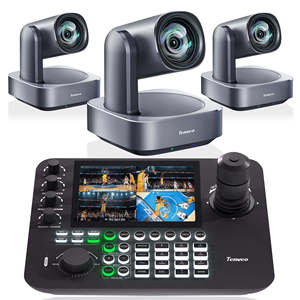 Tenveo 3 NDI VL12U Cámaras PTZ 4K con Controlador de Teclado con Joystick, Pantalla LCD de 7 Pulgadas con 4 Divisiones, Joystick 4D, Sistema de Videoconferencia PoE - Product Image 1
