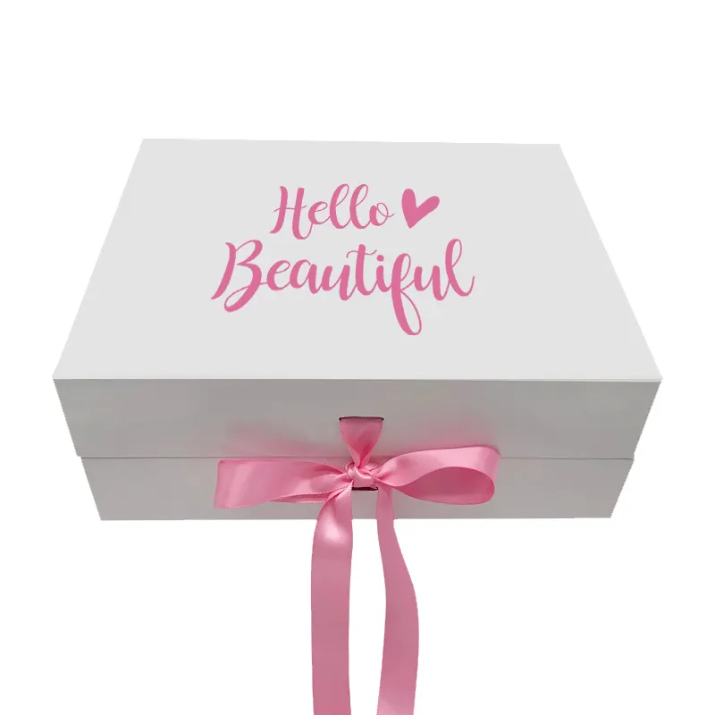 Cardboard Paper Packaging Custom Ribbon for Clothing Luxury Big Wedding Favor Skin Care White Magnetic Gift Box