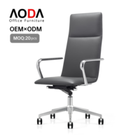 Chaise de bureau AODA en aluminium noir et blanc avec appui-tête et accoudoirs en cuir PU, chaise de bureau exécutive inclinable réglable