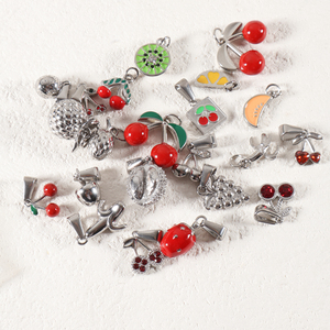 Xu hướng bán buôn 18K vàng PVD mạ 316L thép không gỉ DIY quyến rũ Mặt dây chuyền quyến rũ trái cây cherry men trang sức đầy màu sắc - Product Image 6