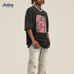 T-shirt en coton 285G pour hommes, style vintage délavé, imprimé graphique, coupe oversize, streetwear, fournisseur OEM, vente en gros - Product Image 1