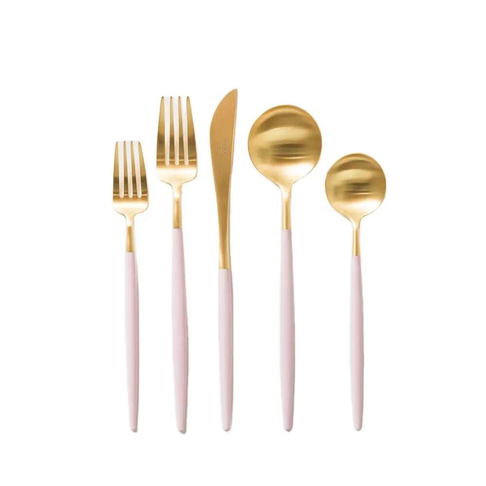 Wedding Portugal Cutipol Goa Cutlery Set Stainless Steel Pink Golden Flatware Gold Plated Metal Knife Spoon Fork Dinnerware Set