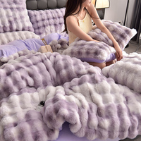 2025 vente en gros vente chaude vison velours 4 pièces ensemble Faux lapin velours ensemble de literie épaissir couverture moelleux en peluche chaud housse de couette