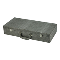 Étui de Mahjong Western, Boîte de transport sur mesure en cuir PU gris imprimé serpent avec tuiles et poussoirs – Vente en gros