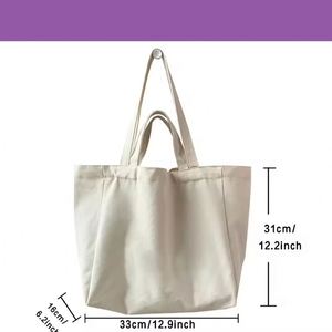 Eco Double Handle Long <b>Extra</b> <b>Large</b> Canvas Tote Bags Custom <b>Print</b> Logo Zipper Closure Versatile Commuting Work Student Class - Product Image 3