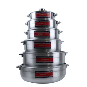 Ustensiles de cuisine bon marché Casserole en aluminium moulé sous pression à 6 pots Batterie de cuisine forgée de grande capacité avec couvercle Ensemble de marmites à soupe