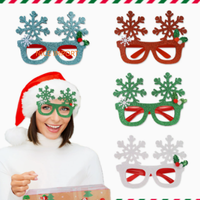 Lunettes de Noël style flocon de neige blanc, décoration de fête de Noël, monture de lunettes à motif baies et flocons de neige, accessoire photo festif