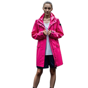 Abrigo largo rojo rosa y azul para <span class=keywords><strong>mujer</strong></span>, cálido, informal, resistente al agua, chaqueta de PU con capucha, impermeable, muy popular en Europa OEM - Product Image 1