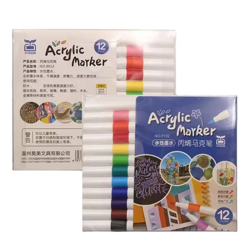 2022 New Product Idea 12Colors Water Based DIY Pen Medium Point Acrylic Paint Markers Pen Set for Canvas Rock Painting Wholesale