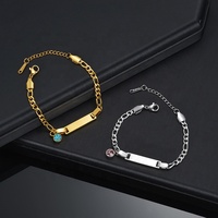 Bracelet en acier inoxydable à barre plate avec gravure personnalisée du logo et du nom, breloque en cristal, bracelets en pierre pour enfants pour un cadeau d'anniversaire