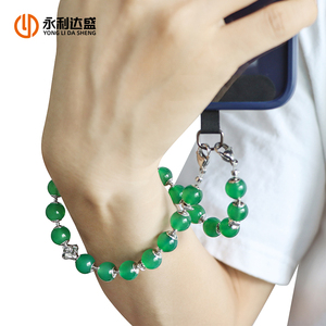 Cinturino per cellulare con <span class=keywords><strong>perline</strong></span> di cristallo verde naturale nuovo stile cinturino da polso Anti-perso con cordino corto a mano - Product Image 6