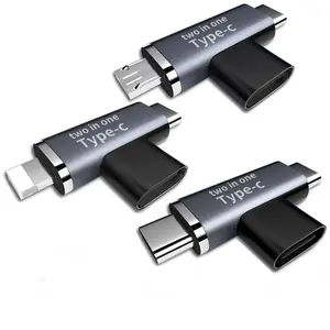 Divisor adaptador usb tipo c 2 em 1, conversor de conector tipo c fêmea para USB-C micro 8 pinos macho