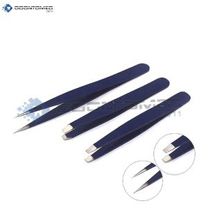 Ensemble de 3 pinces à épiler à pointes inclinées, droites et pointues pour les poils incarnés et les éclats de verre (bleu) Odontomed en acier inoxydable durable - Product Image 2