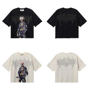 Camiseta de manga corta BKYS de alta calidad, estilo retro, con estampado de calavera y diablo, para hombre y mujer, estilo casual y urbano. - Product Image 1