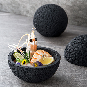 Ẩm thực phân tử sáng tạo Núi Lửa đá bóng hình hải sản Sushi Sashimi đĩa đá khô đĩa tròn dung nham hành tinh hiển thị khay tấm - Product Image 6