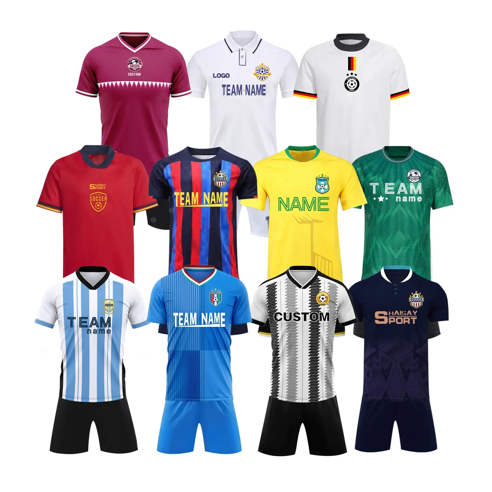 2022 फुटबॉल शर्ट फुटबॉल जर्सी त्वरित सूखी पॉलिएस्टर खेलों पुरुषों फुटबॉल पहनने सेट वर्दी कस्टम फुटबॉल फुटबॉल जर्सी