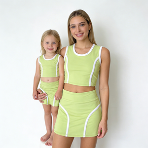 Ensemble jupe de tennis pour filles d'été, 2 pièces, haut court, tenues assorties maman et moi, vêtements de sport pour filles de 1 à 12 ans - Product Image 2
