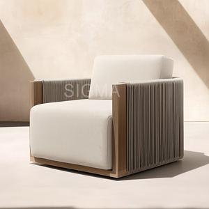 Mobili da Esterno in Teak Naturale Moderni e Artigianali con Intreccio in Corda e Gambe Rinforzate in Teak per Hotel e Giardini - Product Image 3