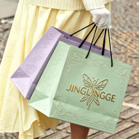 Sacs shopping en papier rose de luxe avec logo personnalisé, estampage à chaud doré, imprimés avec logos
