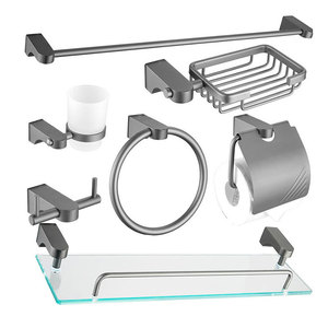Juego de Accesorios de Baño Minimalistas Modernos de Acero Inoxidable y Aleación de Zinc de Primera Calidad, 7 Piezas, Barra para Toallas Negra Mate, Montado en la Pared - Product Image 1
