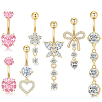 Ensemble de bijoux de piercing corporel Sexy pour femmes en acier inoxydable papillon anneau de ventre Micro-encart Zircon or clou nombril griffe réglage