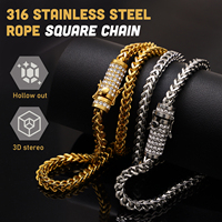 Collier chaîne maille carrée Franco solide en acier inoxydable de haute qualité pour hommes, style hip-hop, vente en gros, Miami