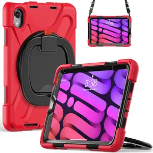 For IPad Mini 6 2021 Thick Silicone Shockproof Heavy Duty Rugged Rotating Kickstand Shoulder Strap Kids Tablet Case Cover