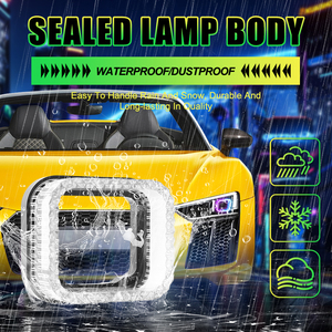 2 trong 1 5D <span class=keywords><strong>Led</strong></span> mắt thiên thần đèn Pha RGB <span class=keywords><strong>LED</strong></span> Halo vuông vòng ánh sáng ứng dụng điều khiển DRL ban ngày Chạy ánh sáng đèn giao hưởng cho xe - Product Image 4