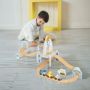 Station spatiale en bois Fente Jouet <span class=keywords><strong>Parking</strong></span> Jouets ferroviaires en bois Train en bois Ensemble pour enfants - Product Image 4
