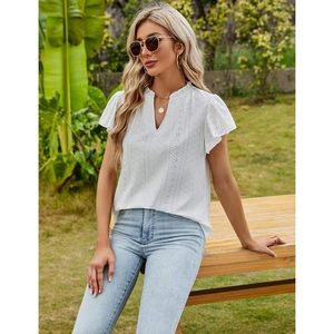 Blusa de Verano para Mujer con Volantes, Manga Corta, Cuello en V, Informal, para el Trabajo, Transpirable, de Popelina - Product Image 5