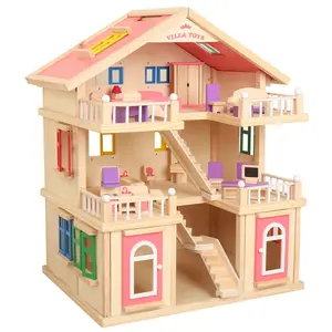 Rumah Boneka Kayu Padat Rumah Boneka Presend Bermain Mainan untuk Anak Perempuan