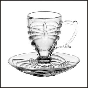 Farbige goldene gravierte arabischen stil glas wasser griff tasse tee kaffee tassen sets becher untertasse set - Product Image 5