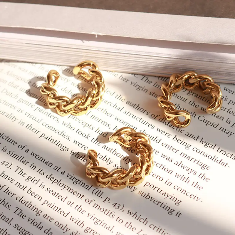 Anello di apertura a spirale a catena cava cubana geometrica di gioielli in acciaio inossidabile anello di barretta in corda robusta minimalista placcato in oro 18 carati