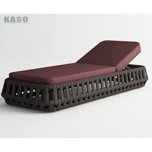 كراسي استلقاء خارجية من الألومنيوم المصبوب وخشب الساج للشاطئ والفنادق وحمامات السباحة، كراسي معدنية مزدوجة فاخرة للحدائق من الراتان - Product Image 5