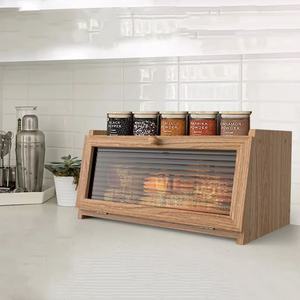 Boîte à pain en bois, boîte de rangement alimentaire en bambou avec couvercle, conteneur à pâtisserie et fruits pour la cuisine, design à couvercle rabattable - Product Image 1