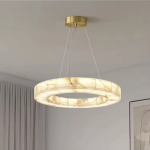 Modern Alabaster Ring Pendant <b>Light</b> Gold <b>Ceiling</b> Lamp Round <b>LED</b> Chandelier for Living Room Warm White 3500K - Product Image 5