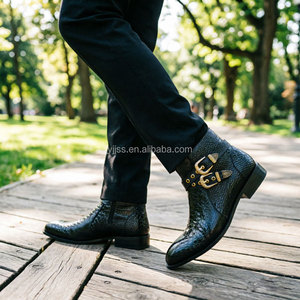 <span class=keywords><strong>Bottines</strong></span> Chelsea pour homme en cuir de luxe à motif <span class=keywords><strong>python</strong></span> rouge, avec double boucle décorative et fermeture éclair latérale, Botas Para Hombre - Product Image 2