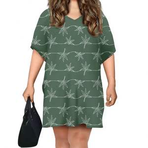 Robes d'été décontractées sur mesure ODM, grande taille, imprimé floral, manches courtes, col en V, respirantes, confortables, mini-robe - Product Image 4