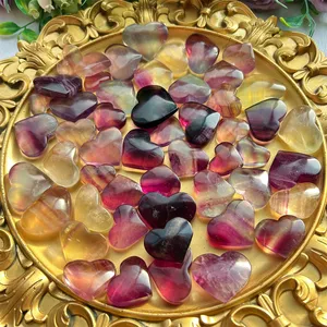 Kindfull Wholesale Crystal Natural Stone Small Size Healing Product Energy Quartz Candy Fluorite Crystal Heart For Gifts