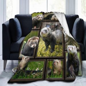 Acogedora manta de hurón de felpa para todas las edades Manta de lana de franela ultrasuave con diseño de animal divertido Regalo perfecto - Product Image 6