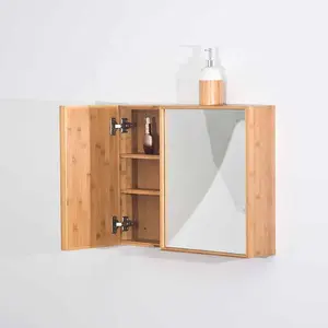 Современный настенный бамбуковый шкаф с двумя дверцами и зеркалом, мебель для ванной комнаты, Деревянный шкафчик для хранения 4 уровня, гостиная