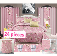 Ensemble de literie de luxe 24 pièces avec rideaux assortis, couvre-lit, tapis et rideaux de douche pour lit king size