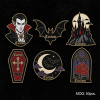 Vente en gros de pins en émail personnalisés de haute qualité sur le thème du vampire, badges chauve-souris gothiques, pins de revers en métal Château Nuit Noire