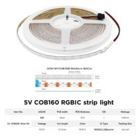 Tira de Luces LED COB Digitales Direccionables Individualmente, DC5V FCOB 5mm XGB1338 (WS2812B) RGB IC, 160 Píxeles/m, Color de Ensueño