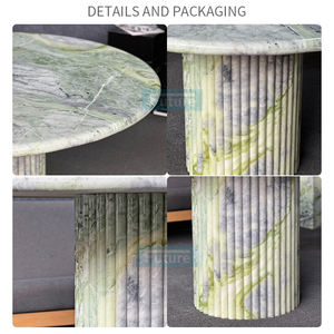 طاولة طعام فاخرة بقاعدة منخفضة على الطراز الاسكندنافي، مصنوعة من الرخام الأخضر الفاتح الطبيعي 100٪، مع سطح دائري للفيلات والفنادق والمطاعم الفاخرة - Product Image 2