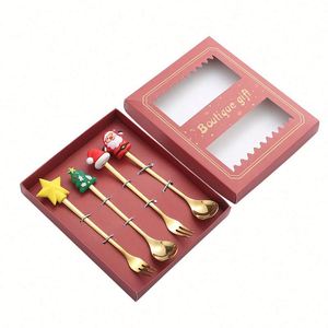 Stainless Steel Portable Spoon Fork Flatware Set Gold Stirring Spoon Custom Logo Gift Box for Wedding Gifts Welcome <b>Kits</b> - Product Image 2