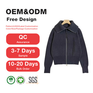 Женский кардиган-свитер оверсайз с двойной молнией, вязаный в полоску, из толстой шерсти и кашемира, теплый, модный, OEM - Product Image 1