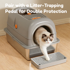 Caja de arena para gatos de acero inoxidable completamente cerrada, diseño antisalpicaduras de lados altos, inodoro para gatos de interior con pala grande de regalo - Product Image 2