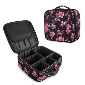 Portable Custom Pink Flower Cosmetic Organizer Brushes Box Divider Waterproof Travel <b>Makeup</b> Bag Professional Cosmetic <b>Case</b> Bag - Product Image 1